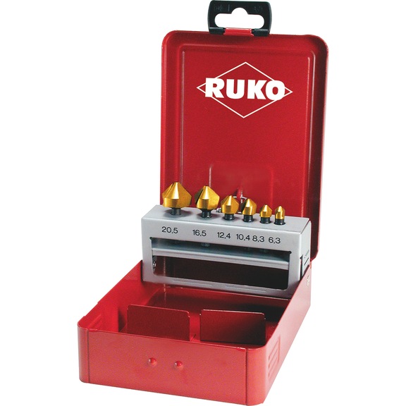 Kegelsenker Sortiment Ruko 7-teiliger Kegelsenker-Bit-Satz 90° "Kurz" HSS TiN - SER-KGL-SET-W102319T-90GRD-D6,3-20,5