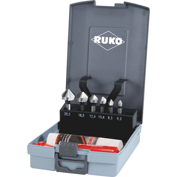 Conical countersink assortment Ruko conical countersink bit set 90° "long" HSS plain 8 pcs