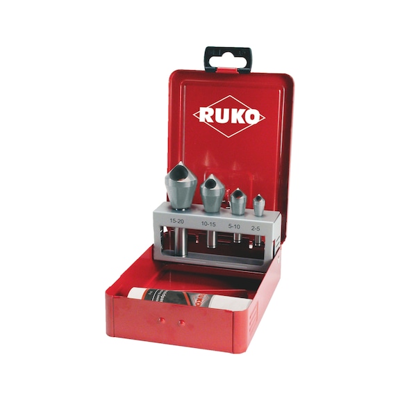 Cross-hole countersink assortment Ruko 102312E conical and countersink deburring tool set with cross hole 90° HSCo, 5 pieces