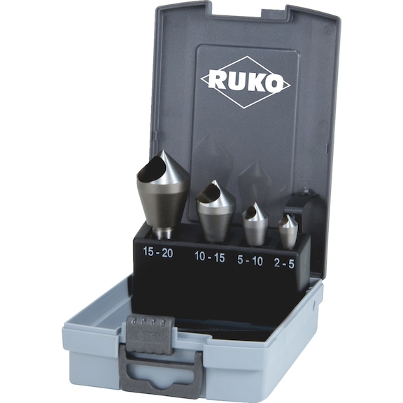 Cross-hole countersink assortment Ruko 102312RO conical and countersink deburring tool set with cross hole 90° HSS, 4 pieces