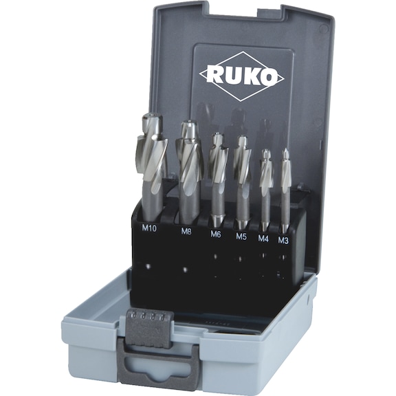 Flachsenker Sortiment/Set Ruko 6-teiliger Flachsenker-Satz DIN 373 HSS BLK Gütegrad fein für Durchgangsloch - FLSENK-RUKO-102450RO-180G-M3-M10IFEIN