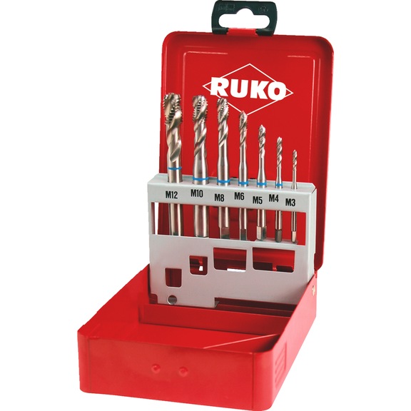 Machine screw tap set/kit 7 pieces Ruko HSS plain blind hole