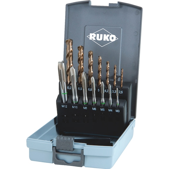 Machine screw tap set/kit 14 pieces Ruko HSCo plain through hole - MATAP-RUKO-245051RO-CO5-M3-M12