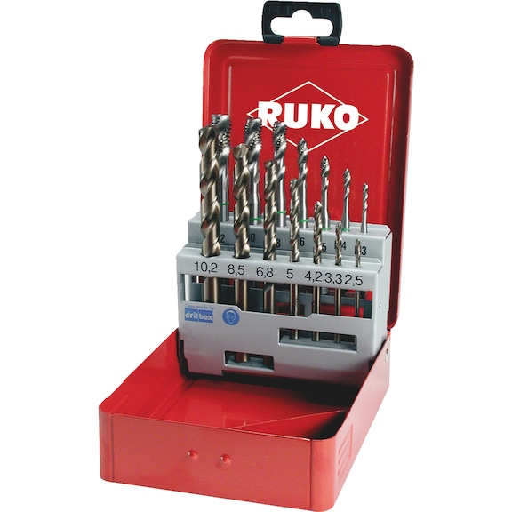 Machine screw tap set/kit 14 pieces Ruko HSCo plain blind hole