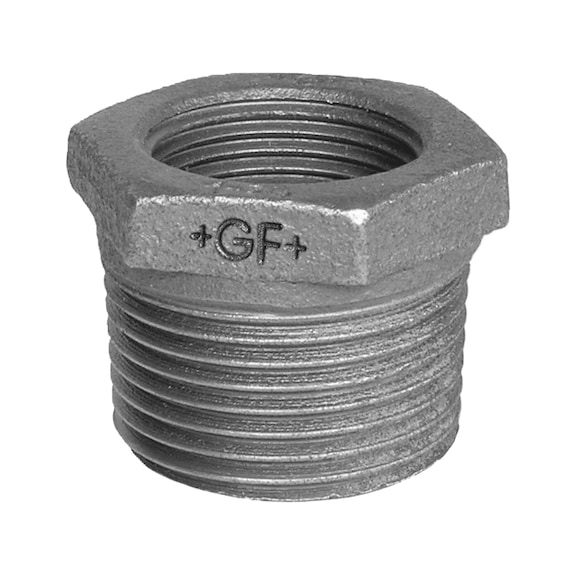 Reducing nipple, imperial thread EN10242 N4 shape II, hot-dip galvanised malleable iron - 1