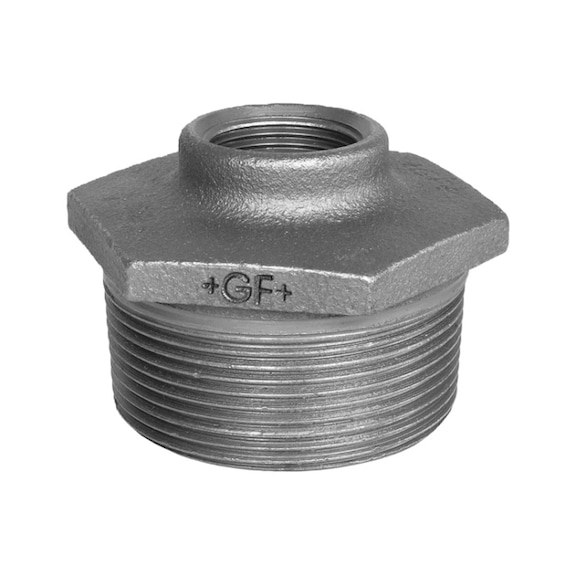 Reducing nipple, imperial thread EN10242 N4 shape III, hot-dip galvanised malleable iron - 1