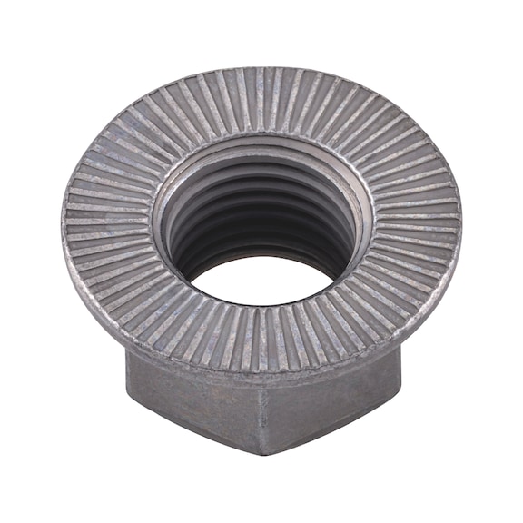 Ribbed nuts Zinc-nickel, transparent passivated with sealing for frame screws - NUT-HEX-FLG-10-WS19-(P3E)-M14X1,5