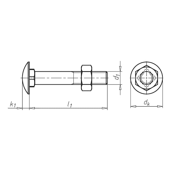Round head screw with square neck and nut - 2