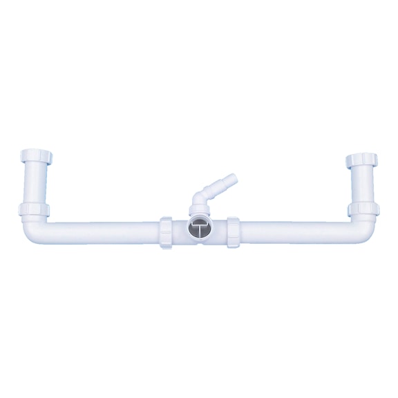 Drain connection for double-bowl sinks Multi-part, white polypropylene