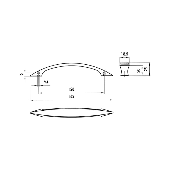 Designer furniture handle Arch handle, pointed - 2