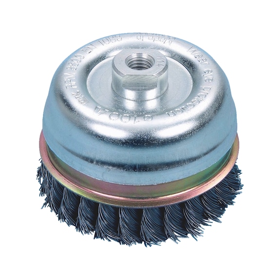 Wire cup brush with support ring, knotted steel with M14 connecting thread - 1