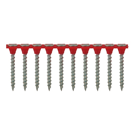 Dry wall screw with coarse thread, belt-linked