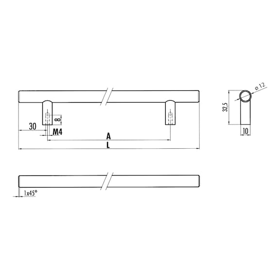 Bar handle For standard kitchen dimensions - HNDL-ROD-A2-12X334MM