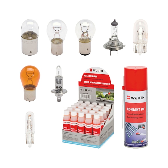 12&nbsp;V car bulb, electrical contact spray and rapid glass cleaner set