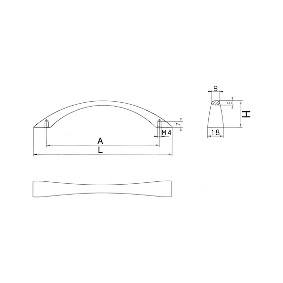 Segment bow handle - HNDL-SEGMBOW-ZD-(NI)-MATT-128MM