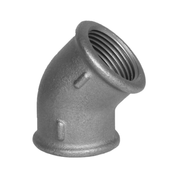 45° elbow with female thread EN10242 A1/45°, hot-dip galvanised malleable iron - 1