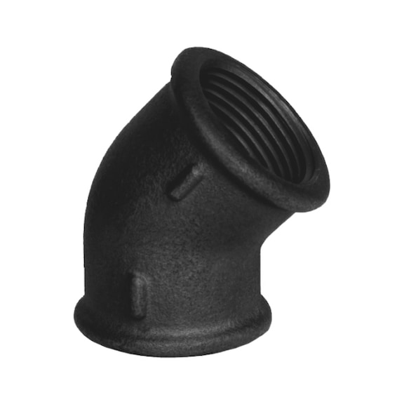 45° elbow with female thread EN10242 A1/45°, malleable iron, plain - 1