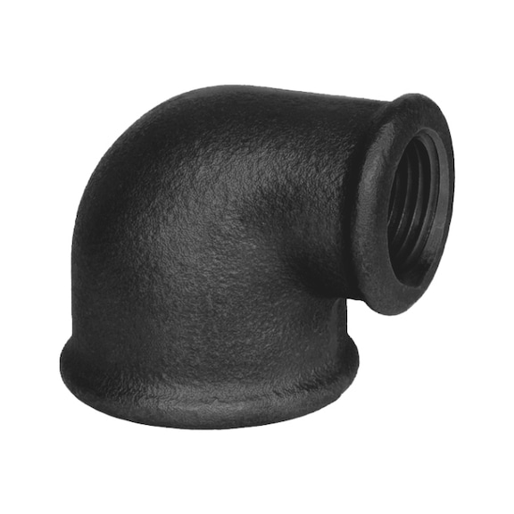 90° elbow, reduced, with female thread EN10242 A1, plain, malleable iron - FTNG-ELBW90-EN10242-A1-S-R1X1/2