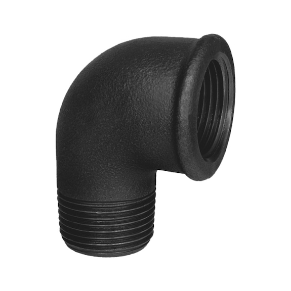 90° elbow with female and male thread EN10242 A4, plain, malleable iron - 1