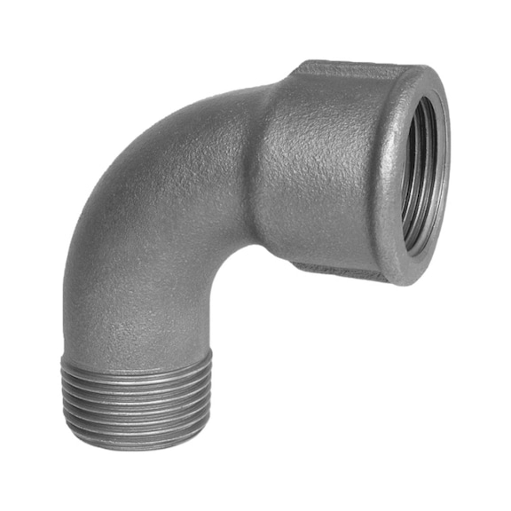 Short 90° elbow with female and male thread EN10242 D4, hot-dip galvanised malleable iron - 1