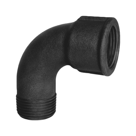 Short 90° elbow with female and male thread EN10242 D4, plain malleable iron - 1