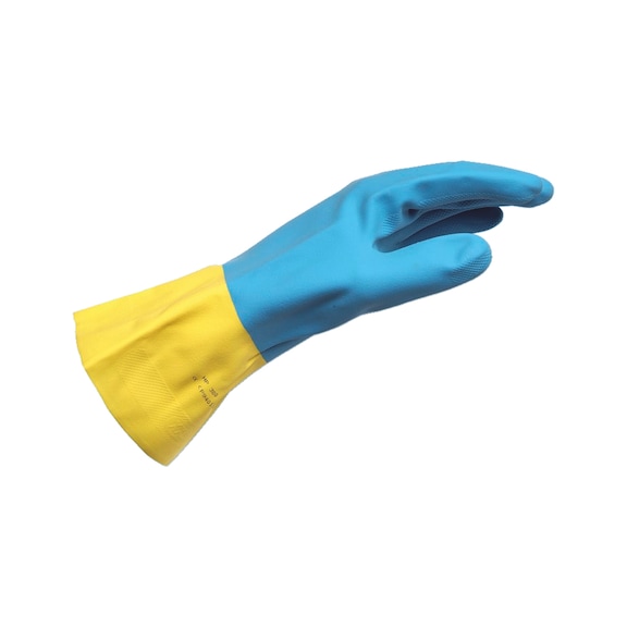 Chemisch bestendige handschoen gemaakt van chloropreen en latex