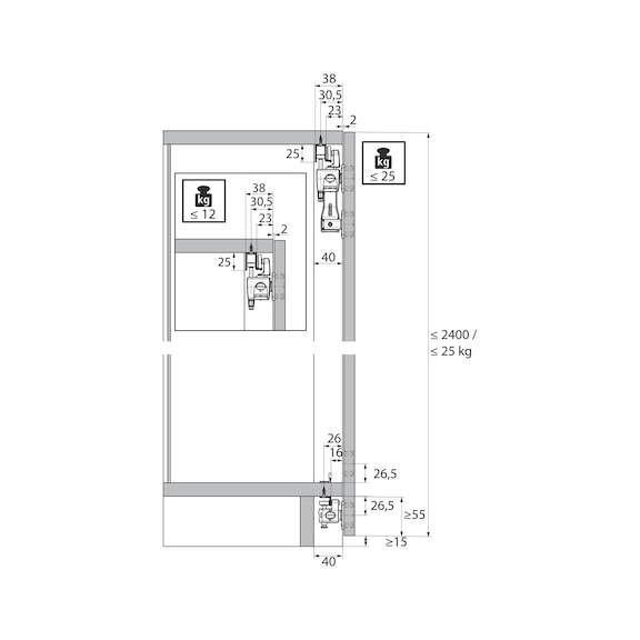 Folding door fittings with lower guide with automatic closing WingLine L - 10