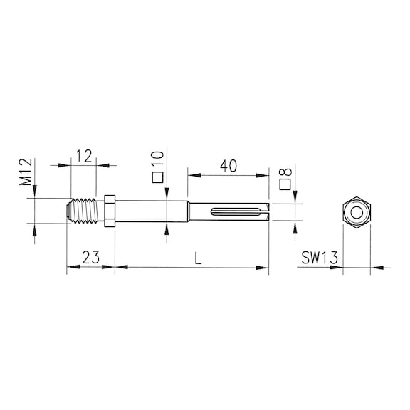 Abgesetzter Wechsel-Spaltstift 10 mm mit M12 Gewinderolle - 2