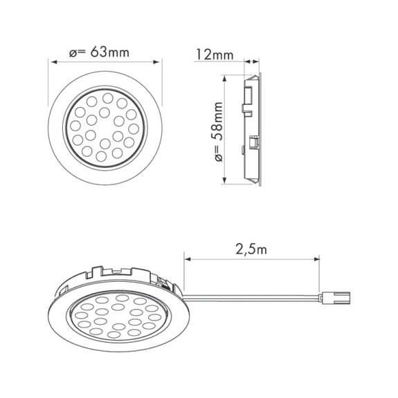 Spots LED ronds ∅ 63 mm encastrés - 2