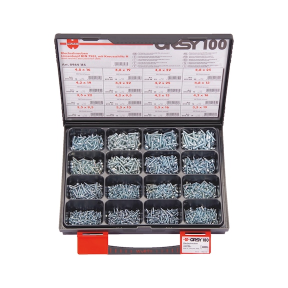 ORSY<SUP>®</SUP> tapping screws pan head, assortment of 100 - SCR-STAP-SET-DIN7981-H2-(A2K)-1600PCS