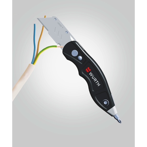 Trapezklingen-Messer mit integriertem, magnetischen 1/4 Zoll Bithalter und Kabel-Entmantler - 5