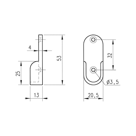 Cupboard rail support, oval - 2