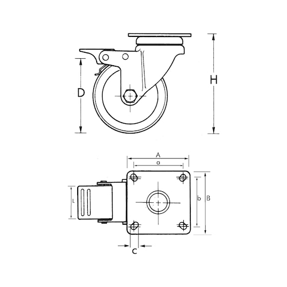 Castor with rotating plate and locking brake - 2