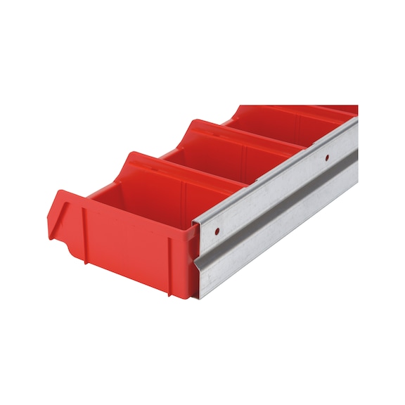 Easy-view storage bin set with wall rail  - WLRL-STRGBOX-(BOX-SZ4)-9BOXES-945MM