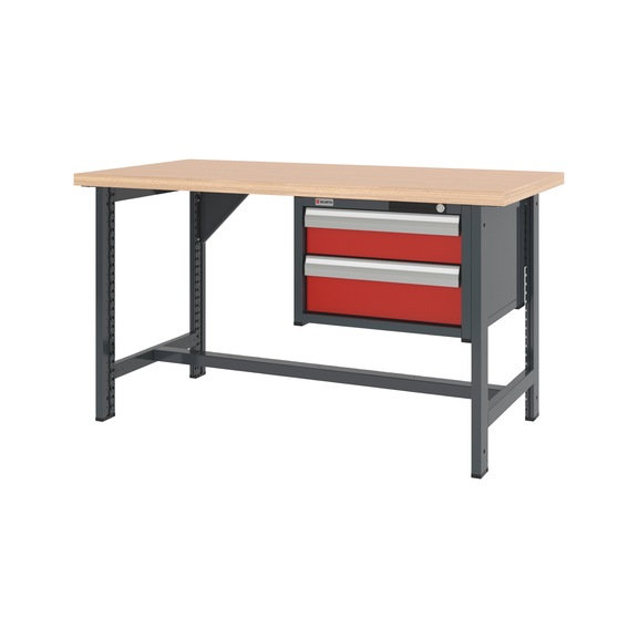 System workbench 1500&nbsp;mm with 2 fixed workbench feet and drawer wall-mounted cabinet 8.6 - WRKBNCH-2LEG-CAB-2DRWR-1500-H835-R3020