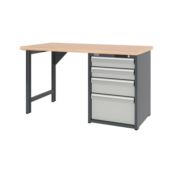 System workbench 1500 mm 1 feet/drawer cabinet - WRKBNCH-1LEG-CAB-4DRWR-1500-H835-RAL7035