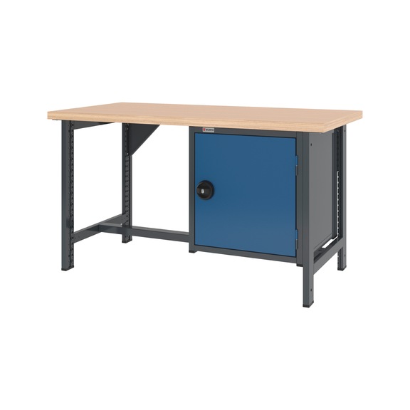 System workbench 1500&nbsp;mm with 2 fixed workbench feet and hinged door wall-mounted cabinet 8.6 - WRKBNCH-2LEG-WNGDRCAB-1500-H835-R5010