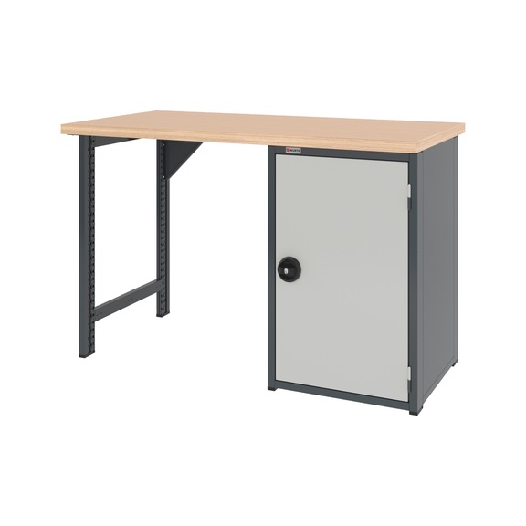 System workbench 1500&nbsp;mm with 1 workbench foot and hinged door undercounter cabinet 8.6 - WRKBNCH-1LEG-WNGDRCAB-1500-H955-R7035