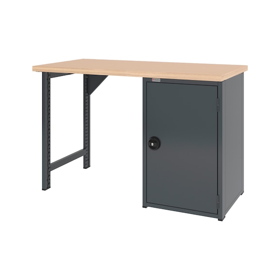 System workbench 1500&nbsp;mm with 1 workbench foot and hinged door undercounter cabinet 8.6 - WRKBNCH-1LEG-WNGDRCAB-1500-H955-R7016