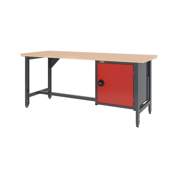 System workbench 2000&nbsp;mm with 2 height-adjustable workbench feet and hinged door wall-mounted cabinet 8.6 - WRKBNCH-ADJ-2LEG-WNGDRCAB-2000-RAL3020