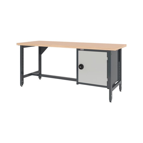 System workbench 2000&nbsp;mm with 2 height-adjustable workbench feet and hinged door wall-mounted cabinet 8.6 - WRKBNCH-ADJ-2LEG-WNGDRCAB-2000-RAL7035