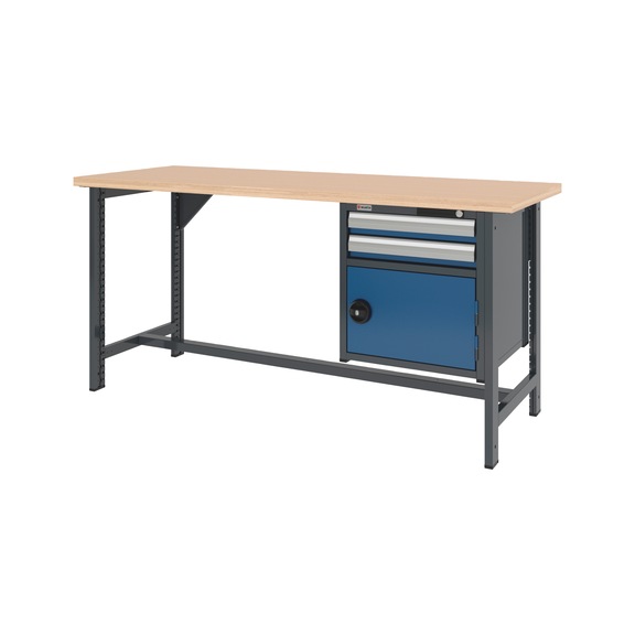 System workbench 2000&nbsp;mm with 2 fixed workbench feet and combination wall-mounted cabinet 8.6 - WRKBNCH-2LEG-COMBICAB-2000-H955-R5010