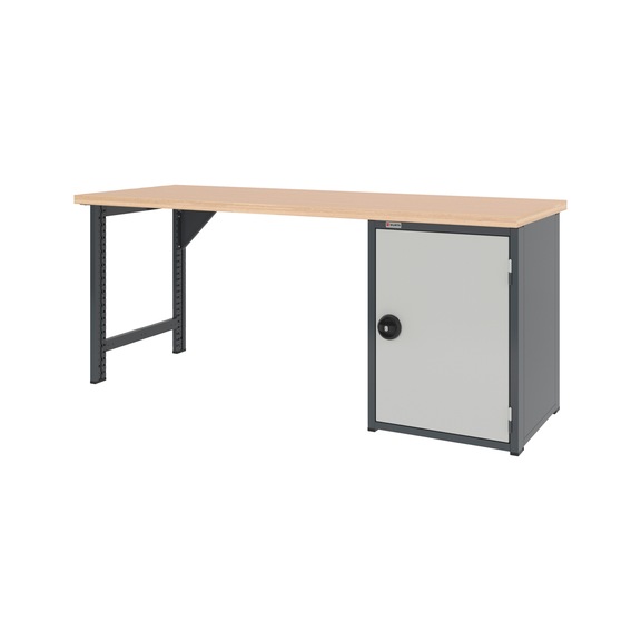 System workbench 2000&nbsp;mm with 1 workbench foot and hinged door undercounter cabinet 8.6 - WRKBNCH-1LEG-WNGDRCAB-2000-H835-R7035