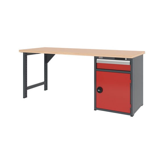 System workbench 2000&nbsp;mm with 1 fixed workbench foot and combination undercounter cabinet 8.6 - WRKBNCH-1LEG-COMBICAB-2000-H835-R3020