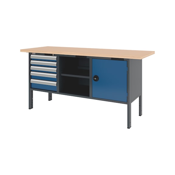 System cabinet workbench 2000 mm with 3 undercounter blocks 8.6 - CWB-SYSTEM-7DRWR-1WNGDR-2000-RAL5010