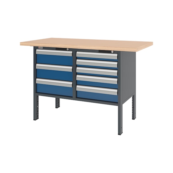 System cabinet workbench 1500 mm with 2 undercounter blocks 8.6 - CWB-SYSTEM-8DRWR-1500-RAL5010