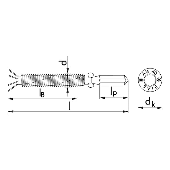 Wing-type drilling screw, countersunk milling head with AW drive pias<SUP>®</SUP> - 2