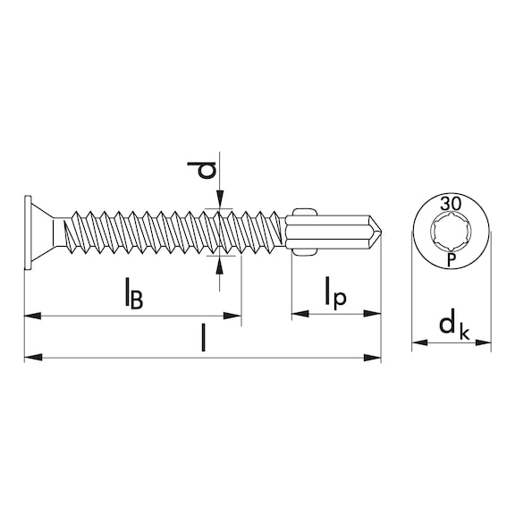 Wing-type drilling screw, round countersunk head with AW drive pias<SUP>®</SUP> - 2