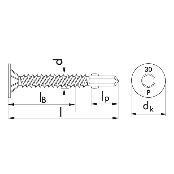 Wing-type drilling screw, round countersunk milling head with AW drive pias<SUP>®</SUP> - 2