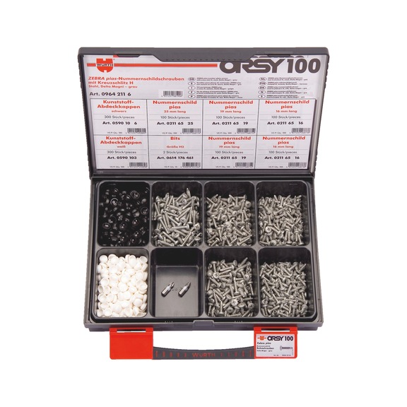 ORSY<SUP>®</SUP> pias<SUP>®</SUP>number plate screws, assortment of 100